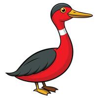 A cartoon duck with a red beak and black body vector