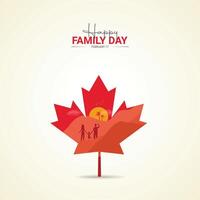 Happy family day canada 21 february 2022 modern creative banner, sign, design concept, social media post, template with white text on a red background with canadian maple leaf vector