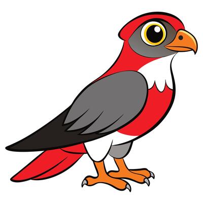 A cartoon bird with red and gray feathers