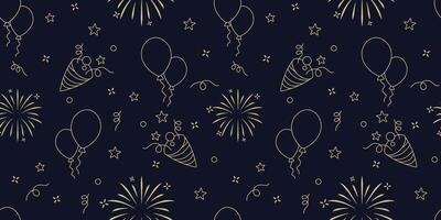 Fireworks Balloons and New Years Hat in Seamless Pattern New Year's Eve vector