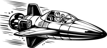 Black and White Retro Spaceship Sketch Illustration vector