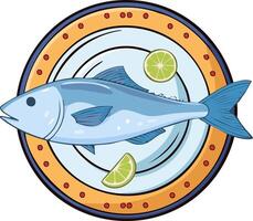 Top View Illustration of Fish on a Plate vector