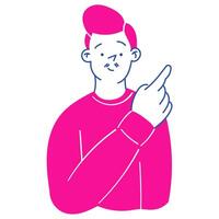 Avatar, image of a young guy, man who is thinking. Concept of reflection, choice, doubt. Illustration in simple, flat, doodle style vector