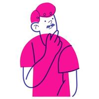 Avatar, image of a young guy, man who is thinking. Concept of reflection, choice, doubt. Illustration in simple, flat, doodle style vector
