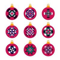 Set of New Year's and Christmas balls, Christmas tree decorations. illustration in a minimalist style with Riso print effect. Graphic element for design, print, sticker, party decoration, logo vector