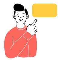Avatar, image of a young guy, man who is thinking. Concept of reflection, choice, doubt. Illustration in simple, flat, doodle style vector