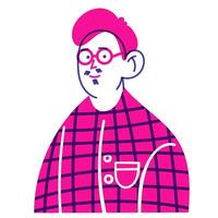 Avatar, image of a young guy, man who is thinking. Concept of reflection, choice, doubt. Illustration in simple, flat, doodle style vector