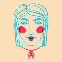 Face of yang girl. Colorful cute screen printing effect. Riso print effect. Graphic element for fabric, textile, clothing, wrapping paper, wallpaper vector