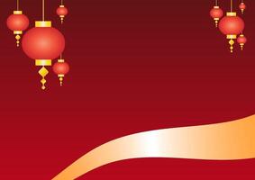 Chinese New Year concept. Red lantern with golden ribbon on red background. vector