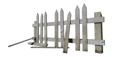 Rotting old white picket fence png