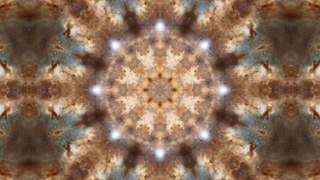 Abstract kaleidoscopic design featuring cosmic elements and intricate patterns. video