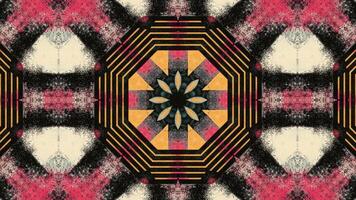 A symmetrical abstract design featuring geometric shapes in warm and cool colors. video