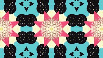 A vibrant abstract pattern featuring swirling shapes and a central bright motif. video