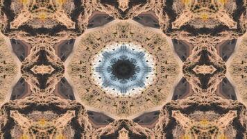 A symmetrical kaleidoscopic pattern featuring earthy tones and architectural elements. video