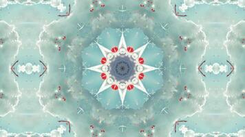 A vibrant, symmetrical kaleidoscopic pattern featuring aquatic elements and colors. video