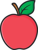 drawing of a red apple with a green leaf without background vector