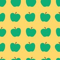 Green apple seamless pattern. Apples on a yellow background. illustration for packaging, fabric, cover, wrapping paper vector