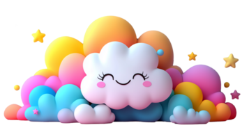 3d cute cartoon sky full of fluffy pastel colorful kawai cloud moon and stars smiling transparent clipart png
