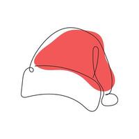 Minimalist line drawing of a Santa hat with a red accent on a white background. vector