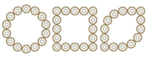 Set of donuts frame with white icing and sprinkles on a white background. vector