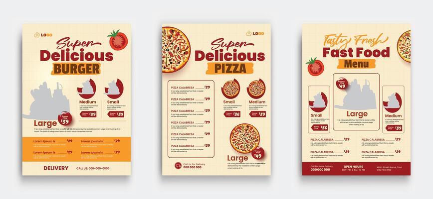 Food menu flyer design. set of food flyer brochure template design.