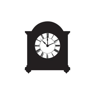 A black and white illustration of a clock on a white background