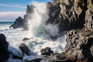Powerful Waves Crashing Against Rocky Cliffs photo