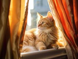 Cozy cat resting in sunlit window photo