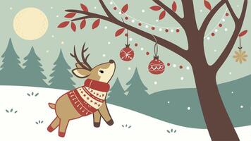 Christmas card with deer and tree vector