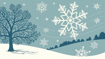 Winter landscape with snowflakes and trees vector