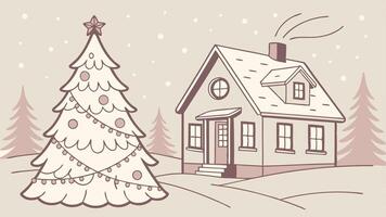 Christmas tree and house pastel color all made by Paper Art with Xmas concept vector