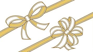 Decorative golden bows with horizontal gold ribbon isolated on transparent background vector