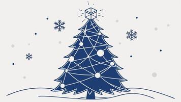 Christmas tree illustration with blue neural connect dots lines. vector