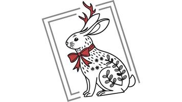 Decorative christmas rabbit. Card with negative space. vector