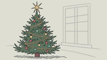 A small christmas tree in front of a blurry background. vector