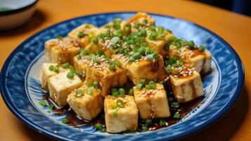 Delicious Tofu Dish with Sesame Seeds and Scallions photo