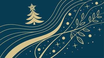 Abstract christmas illustration. gold wavy shapes and particles on blue background vector