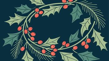 A christmas wreath with lights on a dark background with a place for the text. vector