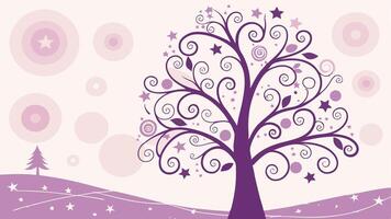 Abstract magical christmas tree with pink and violet bokeh background. Postproducted illustration. vector