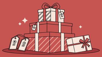 A stack of various red christmas presents on a red background vector