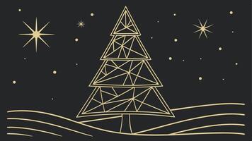 Abstract gold Christmas tree with stars on a black background vector