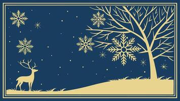Copy space blue Christmas background with golden snowflakes on frame vector