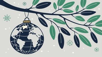 Globe christmas ornament hanging from a tree branch created with technology vector