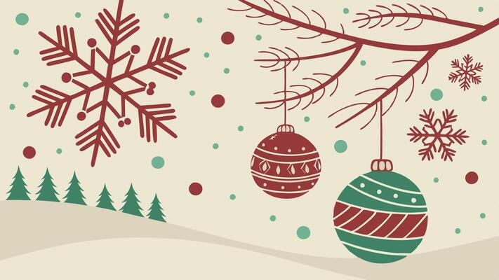 Defocused Christmas background with snowflakes and bokeh lights.