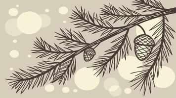 Christmas tree branch with lights bokeh background. vintage toned. vector