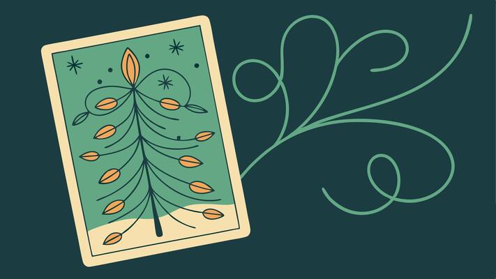 A card with a christmas tree on it