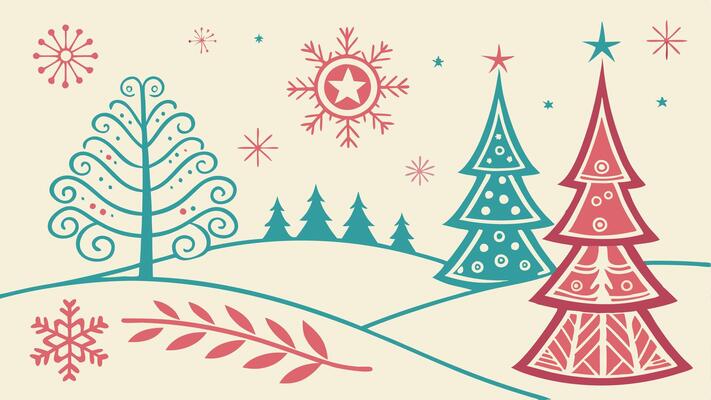 A colorful paper cut christmas background. in the style of tranquil landscapes.