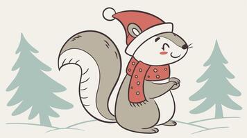 Character cute squirrel in christmas cloth watercolor vector