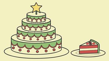 Christmas tree cake with star isolated on plain yellow studio background. made with vector