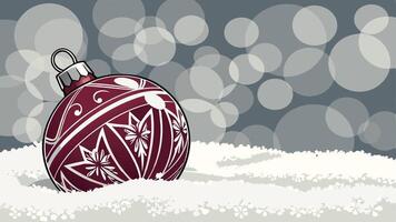 Christmas tree ball on a snow blanket with light bokeh background. vector